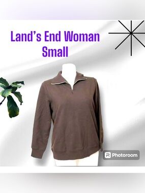 💥 Lands' End  Women SZ:S Brown Long Sleeve Cotton Blend zip front jacket EUC